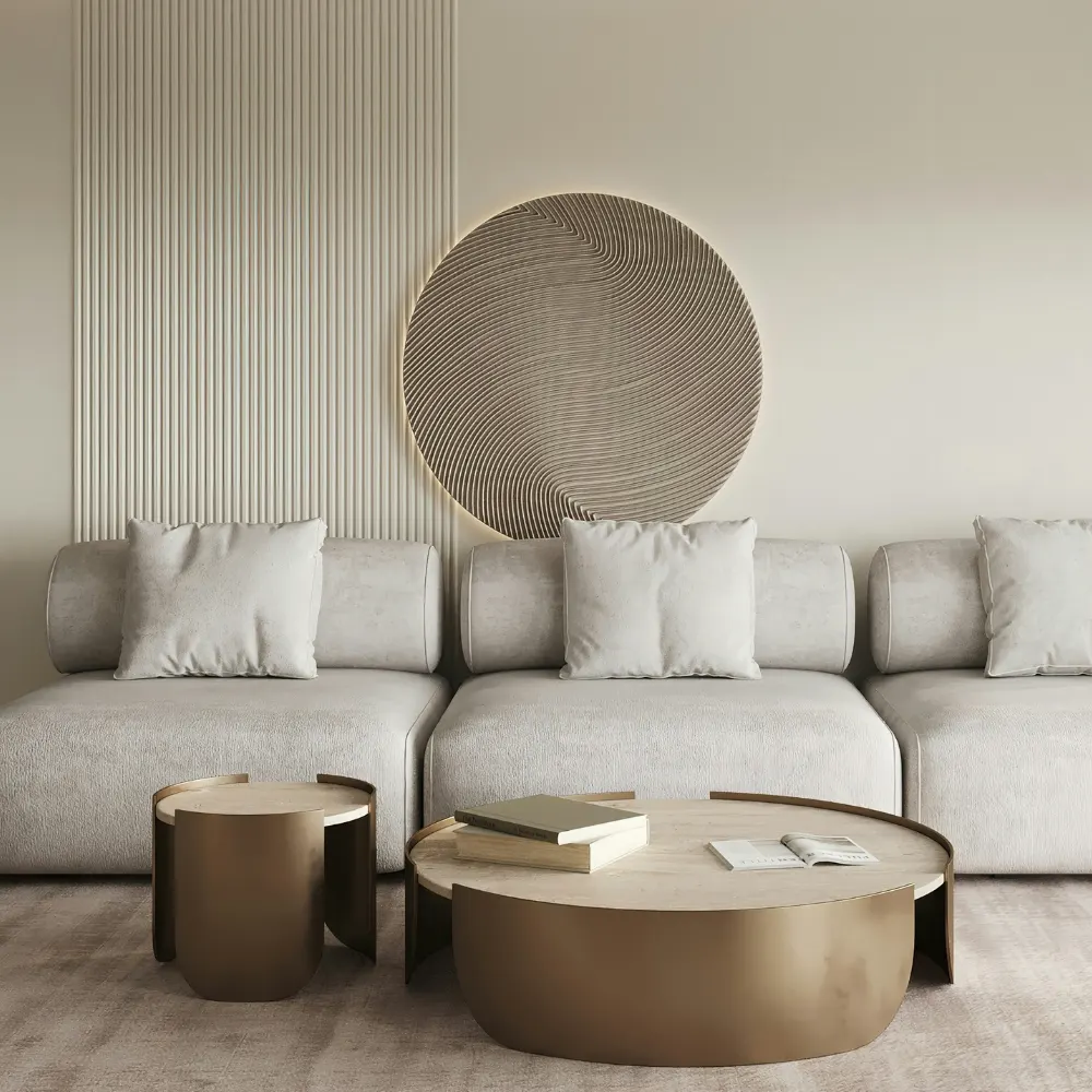 A warm, styled living room staged by Casa Indigo Home Staging